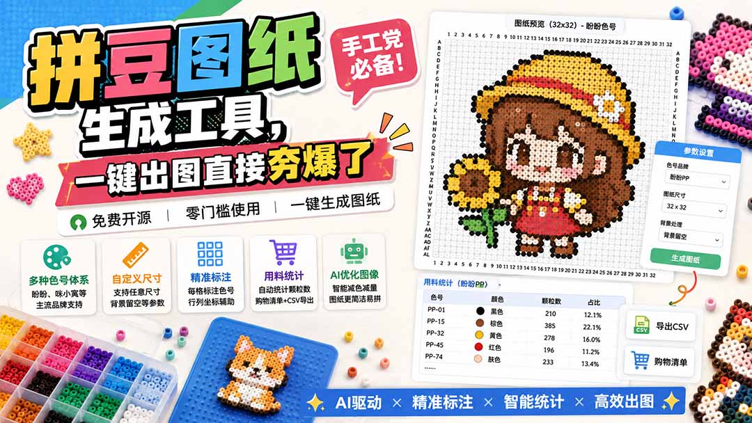 拼豆图纸生成工具,手工党必备!一键出图直接夯爆了-娜娜项目网