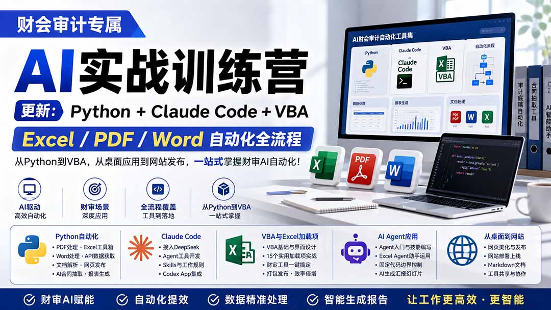 财会审计专属 AI实战训练营:Python+Claude Code+VBA,Excel/PDF/Word自动化全流程 (更新)-娜娜项目网