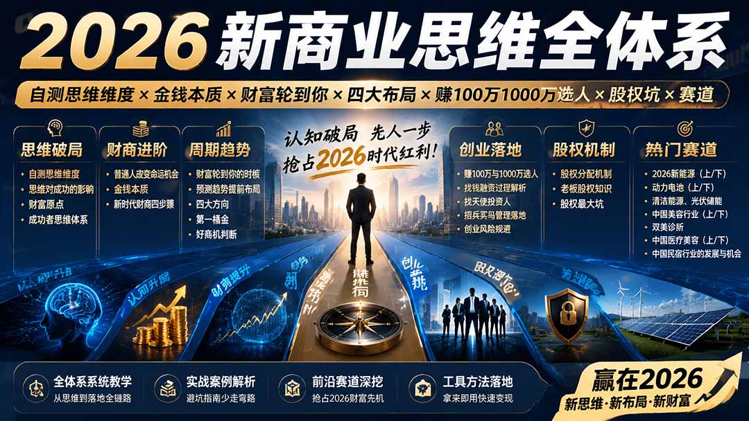 2026新商业思维全体系:自测思维维度×金钱本质×财富轮到你×四大布局×赚100万1000万选人×股权坑×赛道-娜娜项目网