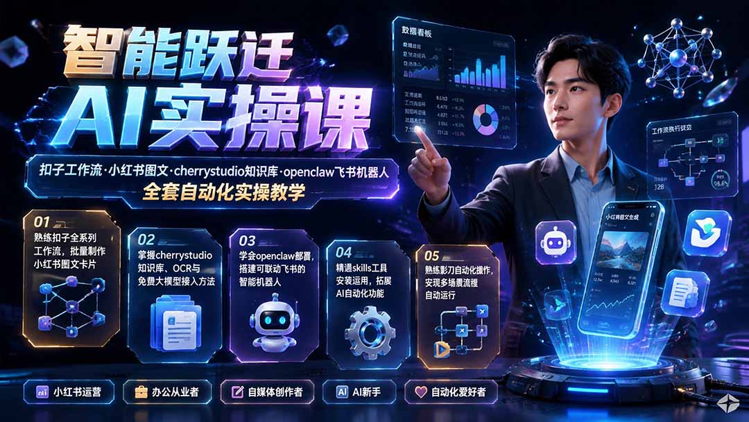 智能跃迁 AI实操课｜扣子工作流小红书图文搭建，cherrystudio知识库openclaw飞书机器人全套自动化实操教学-娜娜项目网