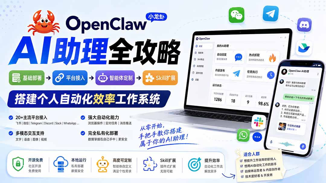 OpenClaw AI助理全攻略:基础部署→平台接入→智能体定制→Skill扩展,搭建个人自动化效率工作系统-娜娜项目网
