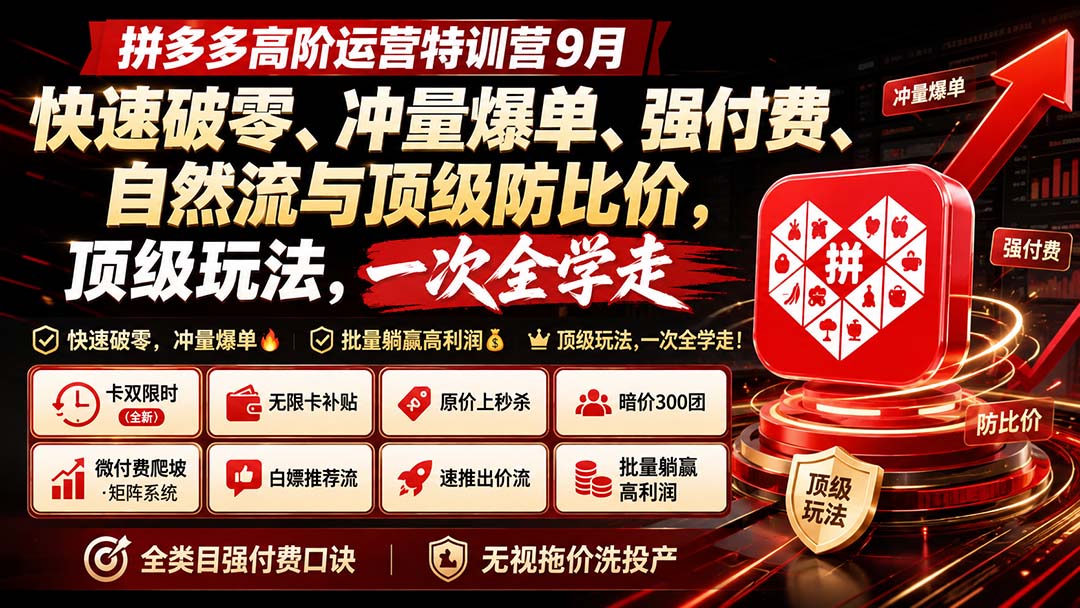 拼多多高阶运营特训营9月：快速破零、冲量爆单、强付费、自然流与顶级防比价， 顶级玩法，一次全学走-娜娜项目网