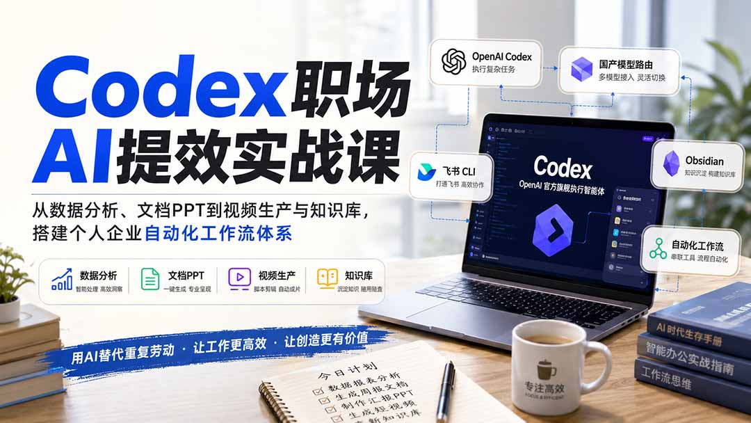 Codex职场AI提效实战课:从数据分析、文档PPT到视频生产与知识库,搭建个人企业自动化工作流体系-娜娜项目网