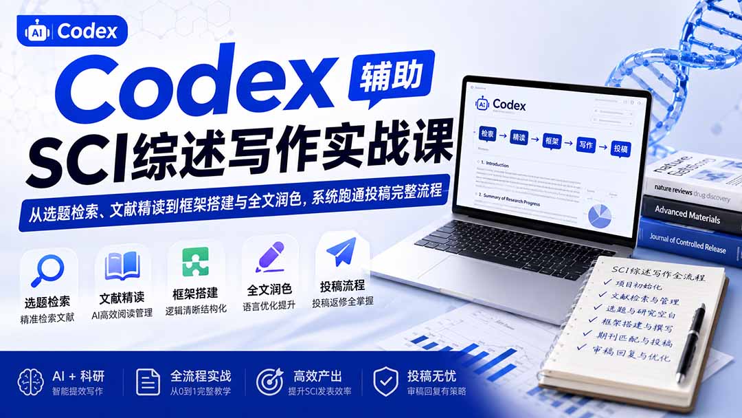 Codex辅助SCI综述写作实战课——从选题检索、文献精读到框架搭建与全文润色,系统跑通投稿完整流程-娜娜项目网