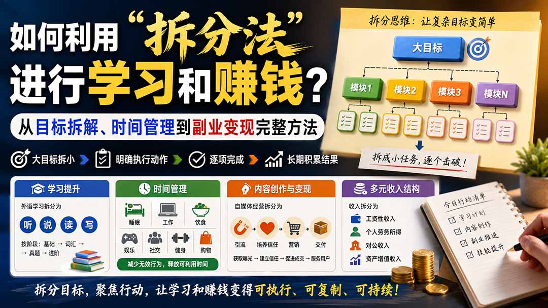付费文章：如何利用“拆分法”进行学习和賺钱？从目标拆解、时间管理到副业变现完整方法-娜娜项目网
