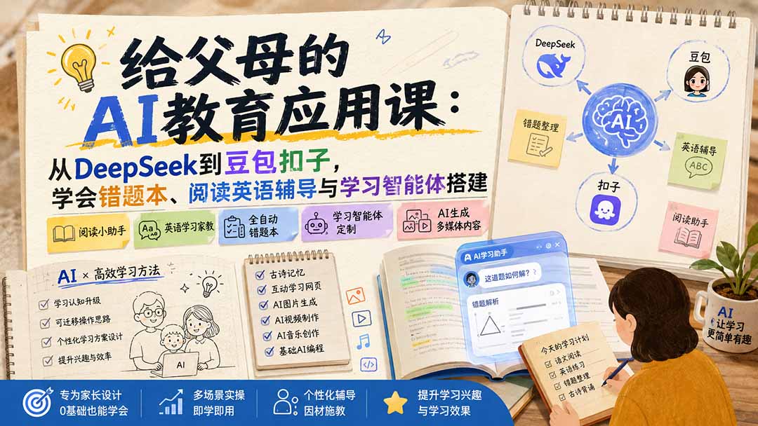 给父母的AI教育应用课:从DeepSeek到豆包扣子,学会错题本、阅读英语辅导与学习智能体搭建-娜娜项目网