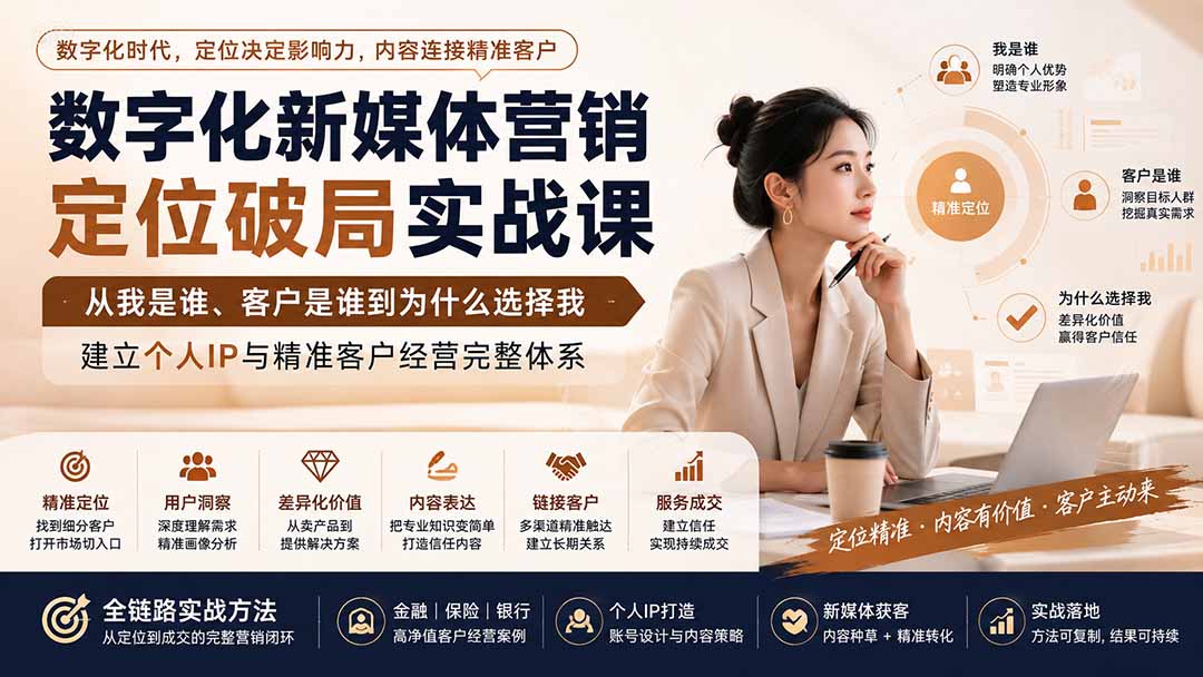 数字化新媒体营销定位破局实战课：从我是谁、客户是谁到为什么选择我，建立个人IP与精准客户经营完整体系-娜娜项目网