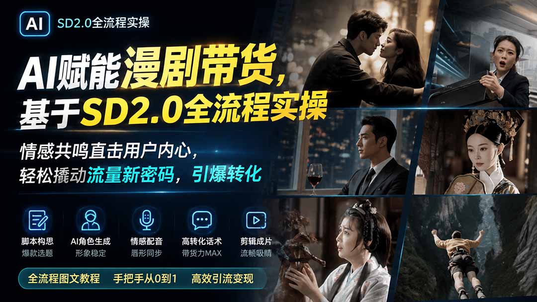 AI赋能漫剧带货,基于SD2.0全流程实操;情感共鸣直击用户内心,轻松撬动流量新密码,引爆转化-娜娜项目网