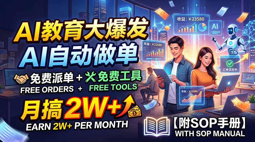 AI教育大爆发，AI自动做单，免费派单+免费工具，月搞2W+【附SOP手册】-娜娜项目网
