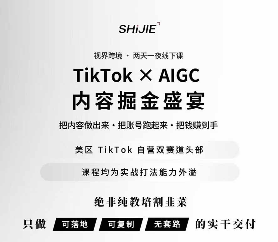 图片[1]-AIGC×TikTok美区短视频带货线下课；两天一夜完整回放，12小时高清视频收录头部操盘手全流程教学-娜娜项目网