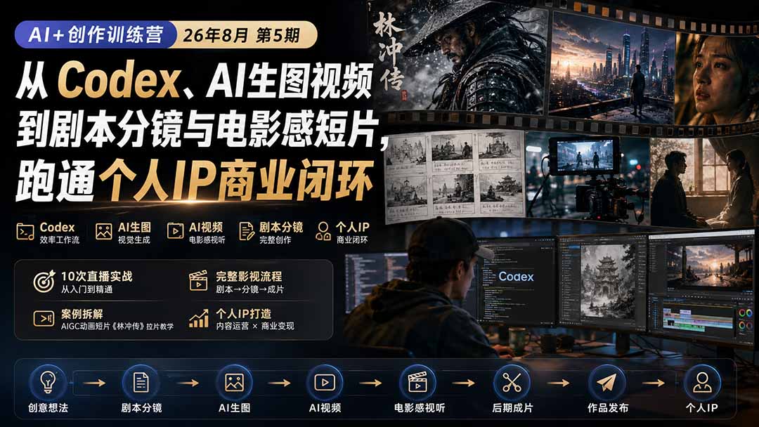 AI+创作训练营26年8月第5期：从Codex、AI生图视频到剧本分镜与电影感短片，跑通个人IP商业闭环-娜娜项目网