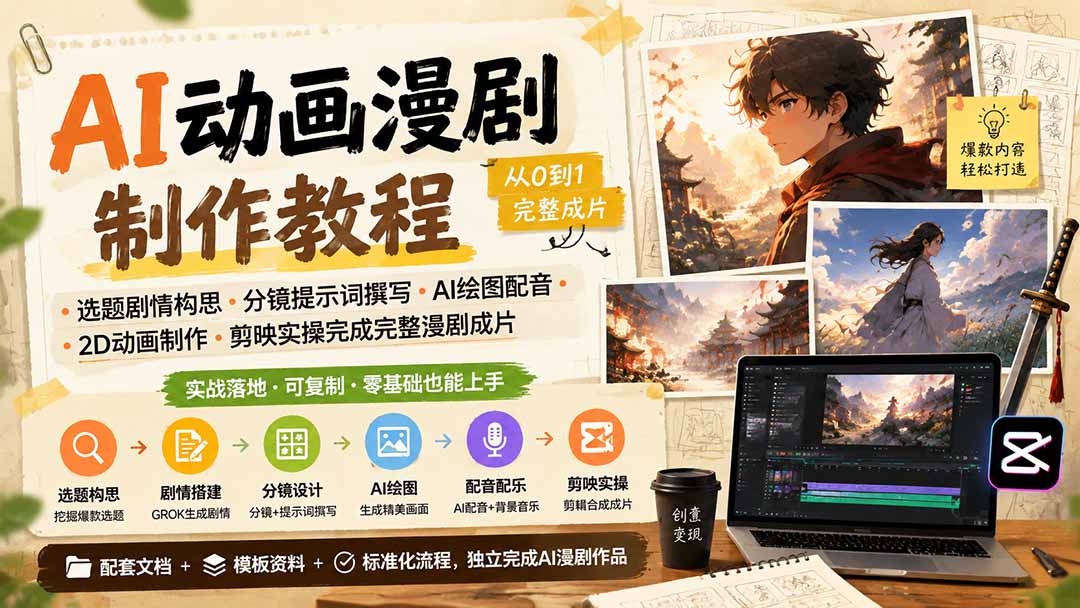 AI动画漫剧制作教程｜选题剧情构思·分镜提示词撰写·AI绘图配音·2D动画制作·剪映实操完成完整漫剧成片-娜娜项目网