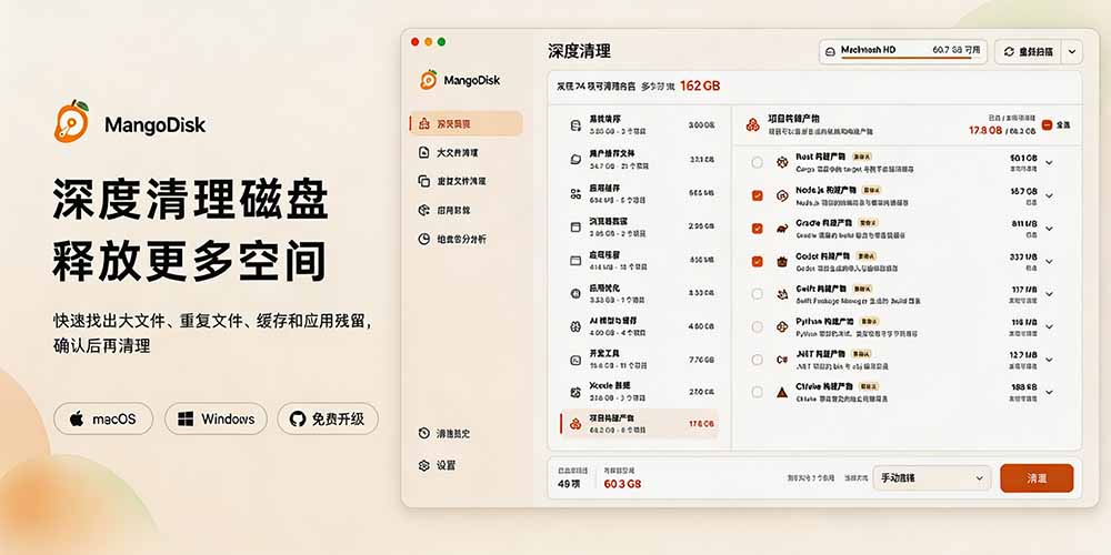 图片[1]-在Gtihub上做出10万 stars 的大神，又发布新项目了！一键让磁盘更干净，开源免费清理工具 MangoDisk-娜娜项目网