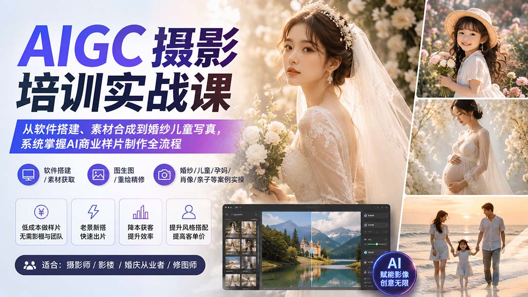 AIGC摄影培训实战课:从软件搭建、素材合成到婚纱儿童写真,系统掌握AI商业样片制作全流程-娜娜项目网