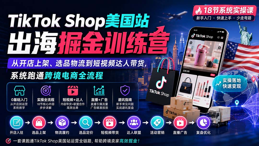 TikTok Shop美国站出海掘金训练营:从开店上架、选品物流到短视频达人带货,系统跑通跨境电商全流程-娜娜项目网
