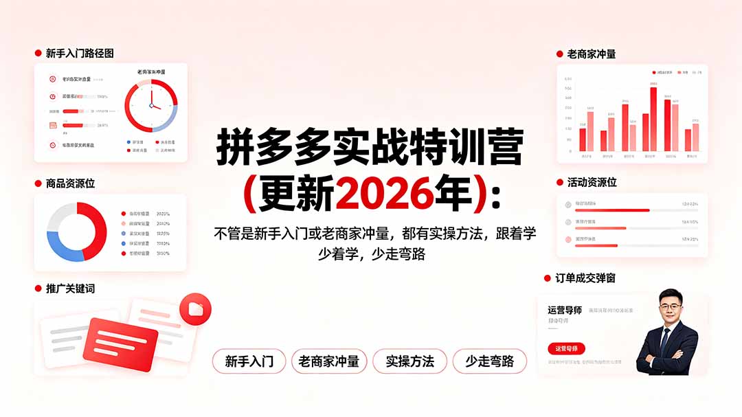 拼多多实战特训营(更新2026年):不管是新手入门或老商家冲量,都有实操方法,跟着学,少走弯路-娜娜项目网