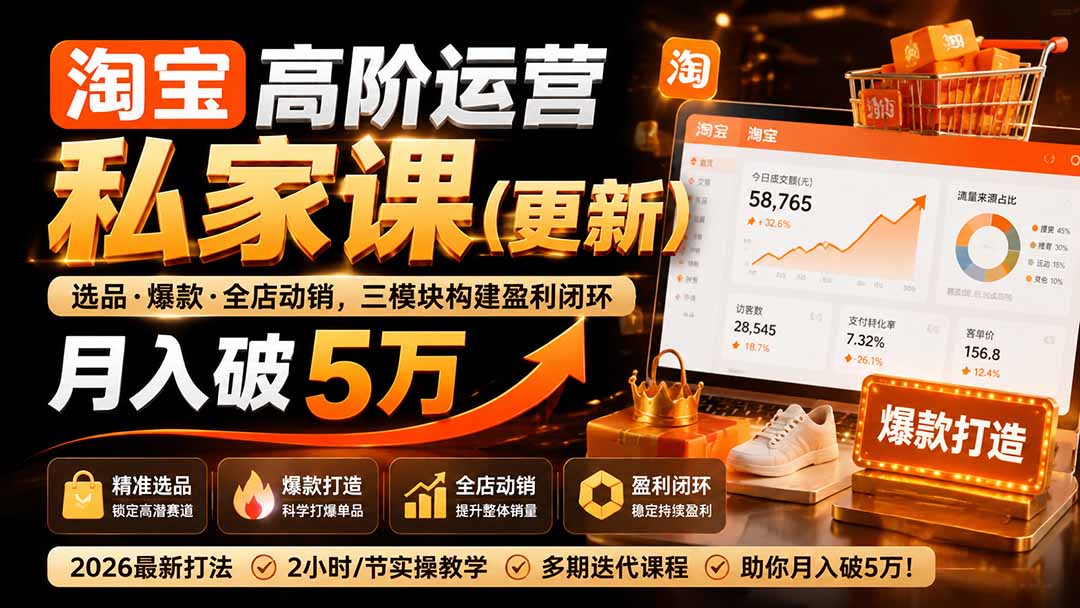 淘宝高阶运营私家课(更新26年4月18):选品、爆款、全店动销,三模块构建盈利闭环,月入破5万-娜娜项目网