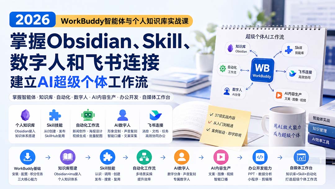 2026 WorkBuddy智能体与个人知识库实战课：掌握Obsidian、Skill、数字人和飞书连接，建立AI超级个体工作流-娜娜项目网