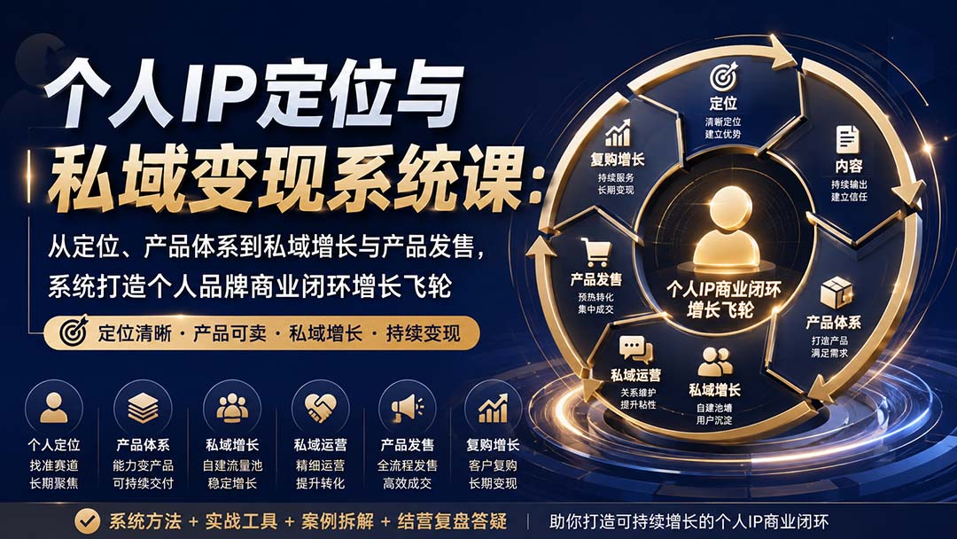 个人IP定位与私域变现系统课:从定位、产品体系到私域增长与产品发售,系统打造个人品牌商业闭环增长飞轮-娜娜项目网