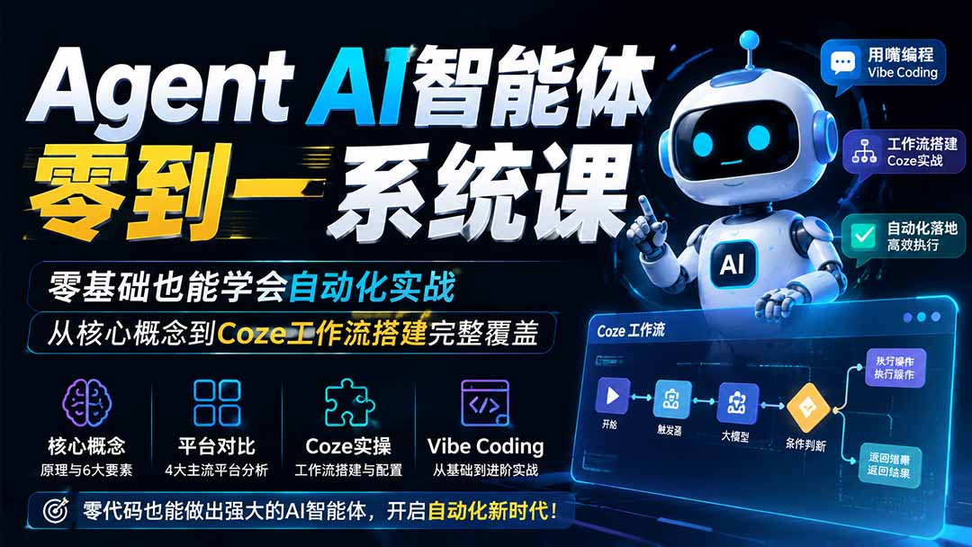 Agent AI智能体零到一系统课;零基础也能学会自动化实战,从核心概念到Coze工作流搭建完整覆盖-娜娜项目网