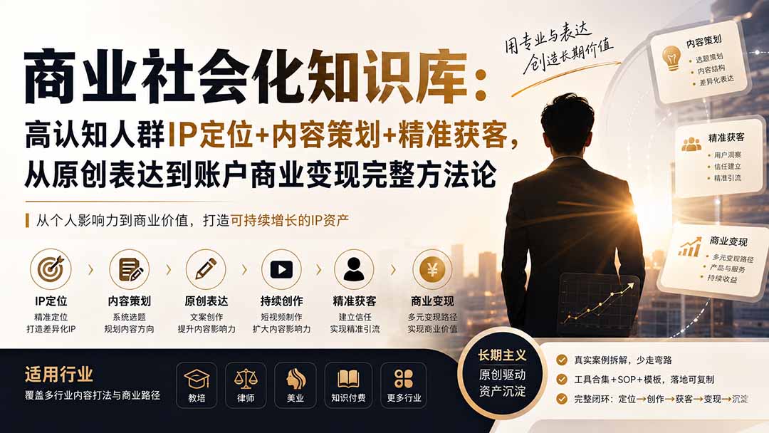 商业社会化知识库:高认知人群IP定位+内容策划+精准获客,从原创表达到账户商业变现完整方法论-娜娜项目网