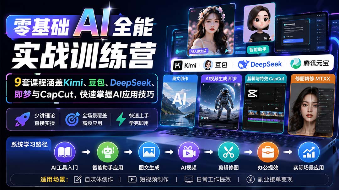零基础AI全能实战训练营:9套课程涵盖Kimi、豆包、DeepSeek、即梦与CapCut,快速掌握AI应用技巧-娜娜项目网