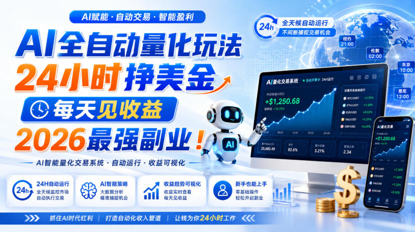 AI量化全自动操作挣美金,矩阵可日入1000+,适合普通人的副业!-娜娜项目网