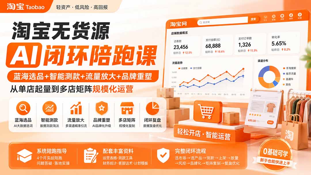 淘宝无货源AI闭环陪跑课:蓝海选品+智能测款+流量放大+品牌重塑,从单店起量到多店矩阵规模化运营-娜娜项目网