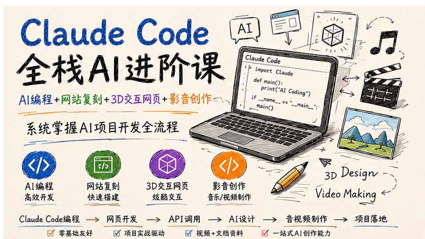 Claude Code全栈AI进阶课；AI编程+网站复刻+3D交互网页+影音创作，系统掌握AI项目开发全流程-娜娜项目网