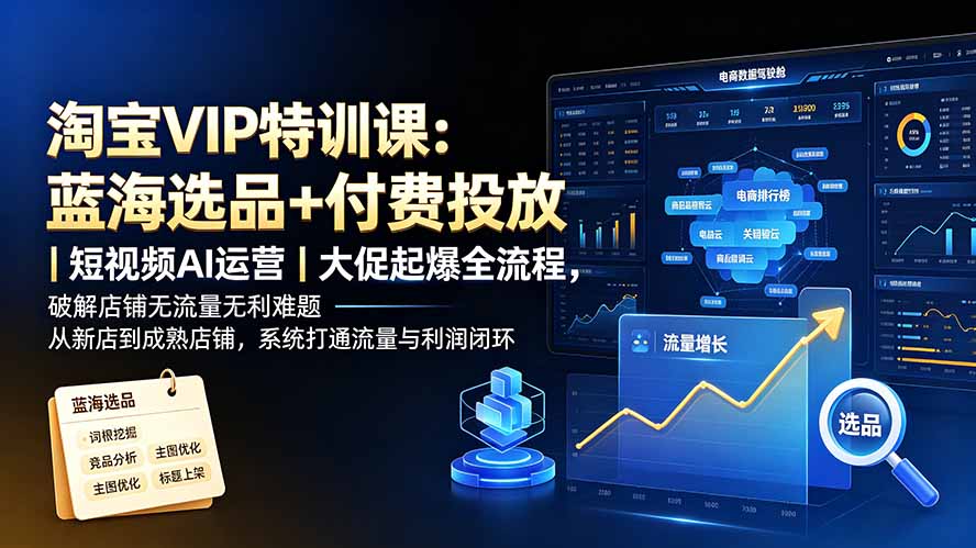 淘宝VIP特训课-更新:蓝海选品+付费投放|短视频AI运营|大促起爆全流程,破解店铺无流量无利润难题-娜娜项目网