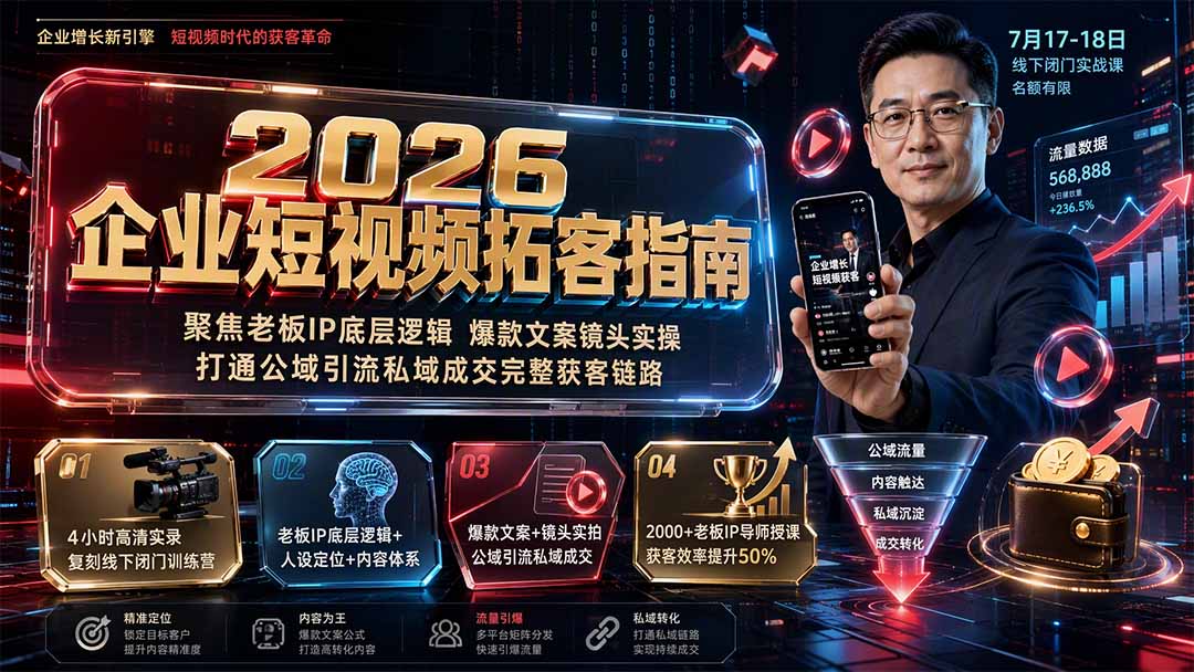 2026企业短视频拓客指南:聚焦老板IP底层逻辑,爆款文案镜头实操,打通公域引流私域成交完整获客链路-娜娜项目网