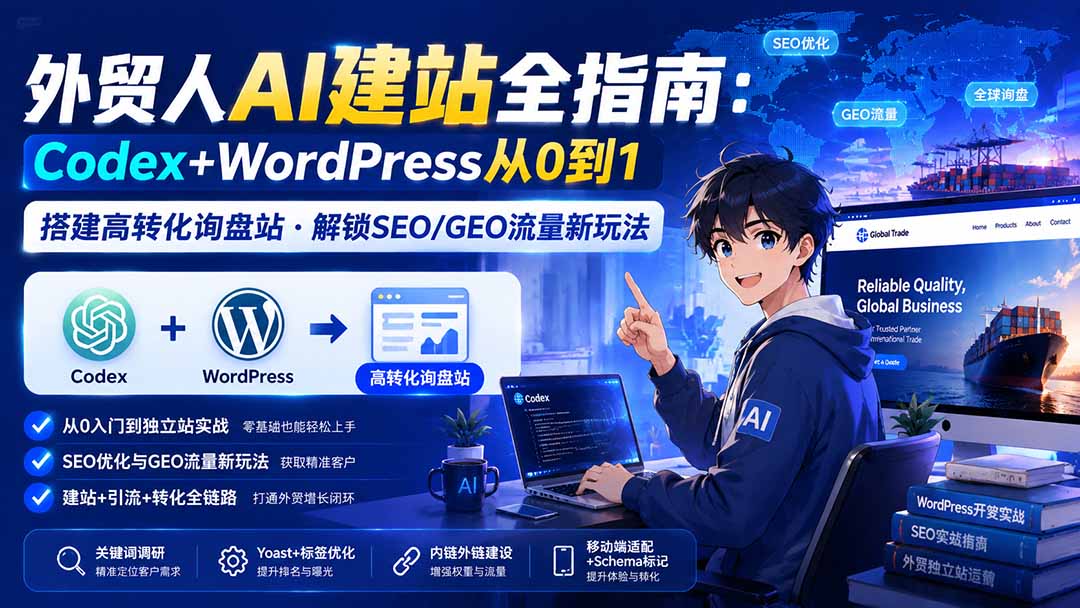 外贸人AI建站全指南:Codex+WordPress从0到1·搭建高转化询盘站·解锁SEO/GEO流量新玩法-更新-娜娜项目网