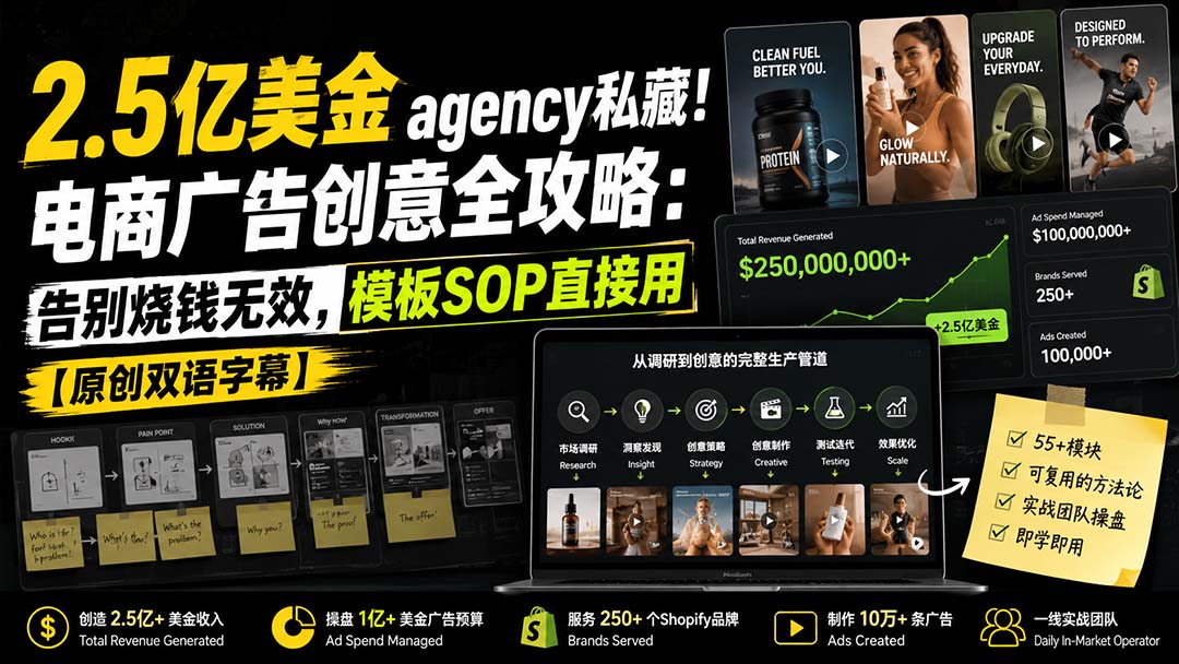 2.5亿美金agency私藏!电商广告创意全攻略:告别烧钱无效,模板SOP直接用【原创双语字幕】-娜娜项目网