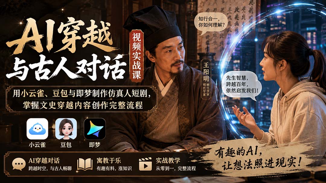 AI穿越与古人对话视频实战课:用小云雀、豆包与即梦制作仿真人短剧,掌握文史穿越内容创作完整流程-娜娜项目网