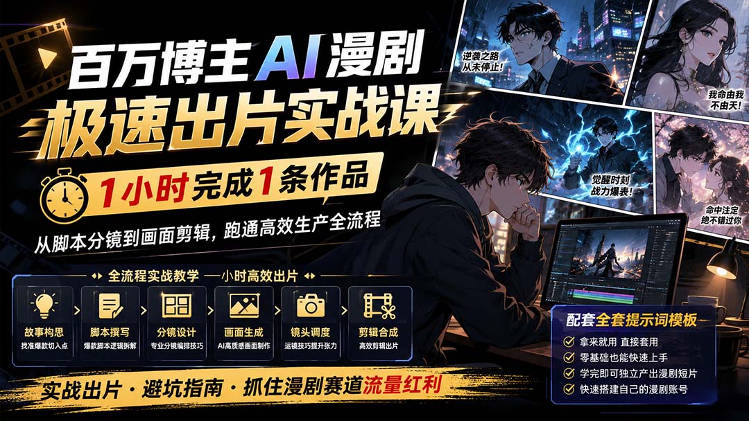 百万博主AI漫剧极速出片实战课:1小时产出条作品,从脚本分镜到画面剪辑,跑通高效生产全流程-娜娜项目网