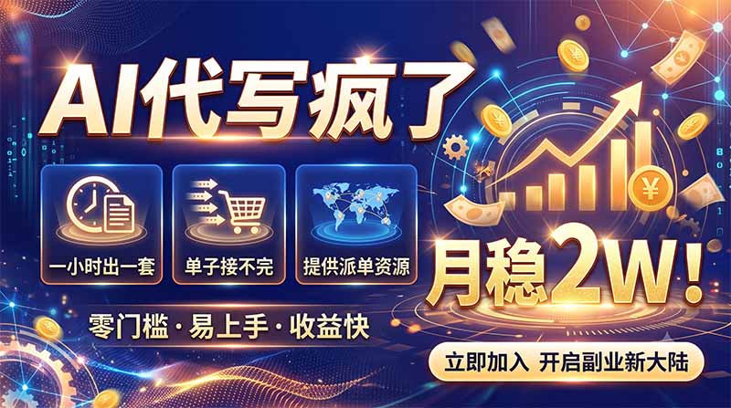 2026捡钱副业：AI写稿一单5张，免费派单群，0门槛直接干-娜娜项目网