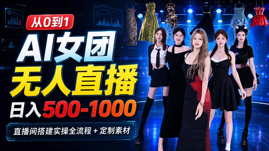 AI 女团无人直播,躺入500‑1000每天,直播间搭建实操全流程+定制素材-娜娜项目网
