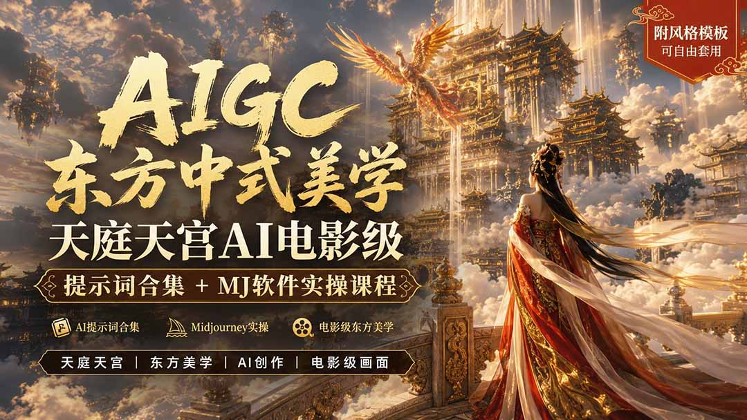 AIGC东方中式美学天庭天宫AI电影级提示词合集+MJ软件实操课程-娜娜项目网