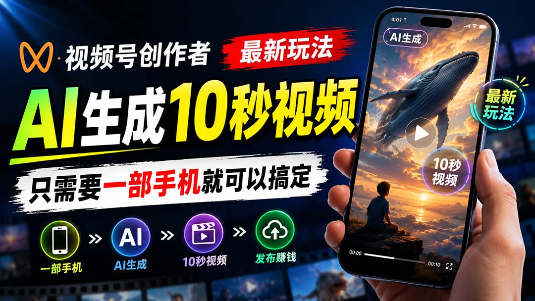 视频号创作者最新玩法,AI生成10秒视频,只需要一部手机就可以搞定-娜娜项目网