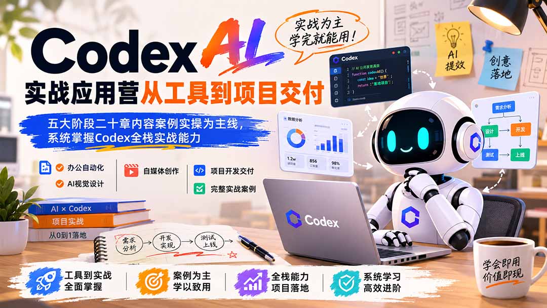 Codex AI实战应用营从工具到项目交付；五大阶段二十章内容案例实操为主线，系统掌握Codex全栈实战能力-娜娜项目网