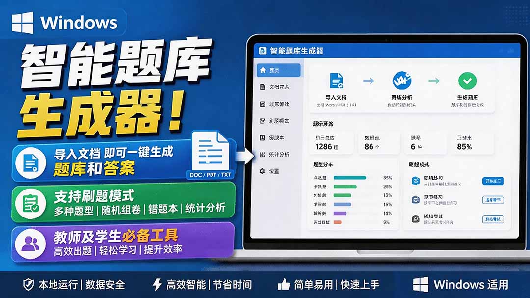Windows 智能题库刷题软件！导入文档一键生成题库和答案，并支持刷题模式，教师及学生必备工具 原创-娜娜项目网