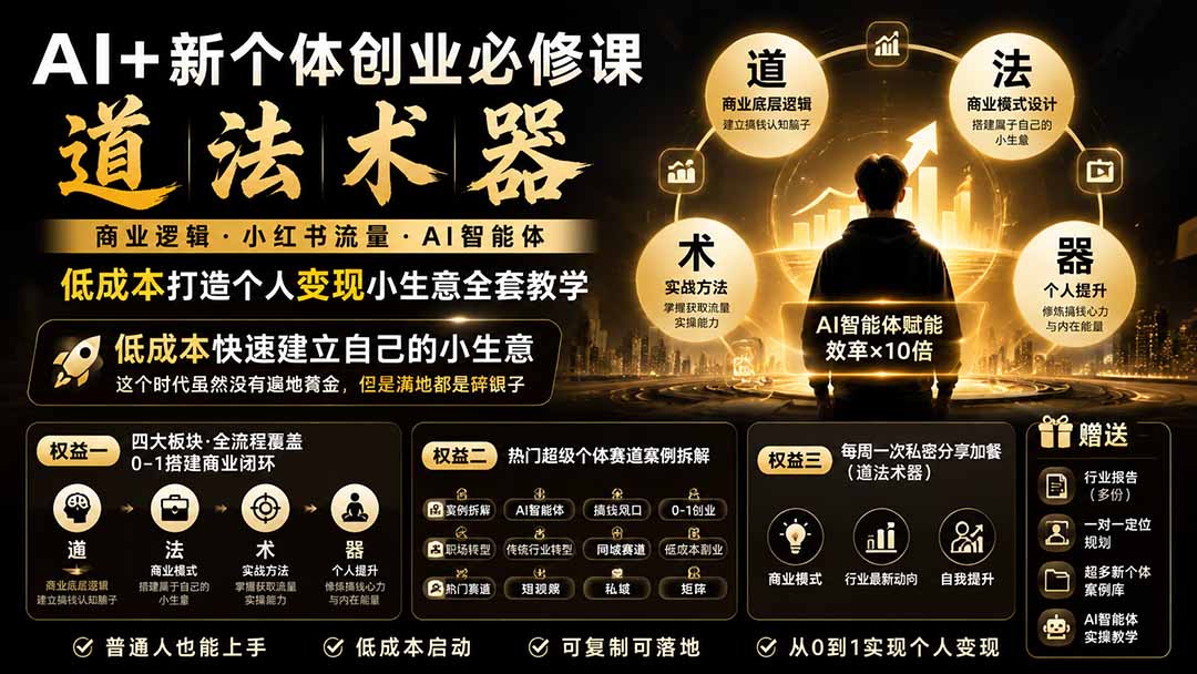 AI+新个体创业必修课|道法术器|商业逻辑·小红书流量·AI智能体|低成本打造个人变现小生意全套教学-娜娜项目网