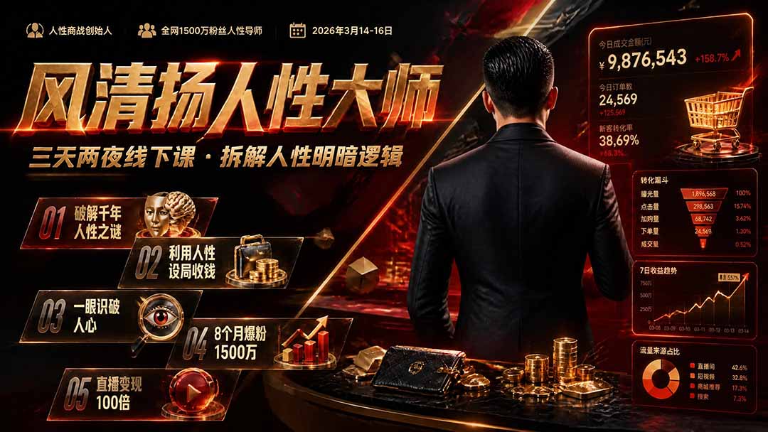 风清扬人性大师-三天两夜3月14-16线下课2026年|拆解人性明暗逻辑,识人避坑,千万粉涨粉+直播百倍变现实战教学-娜娜项目网