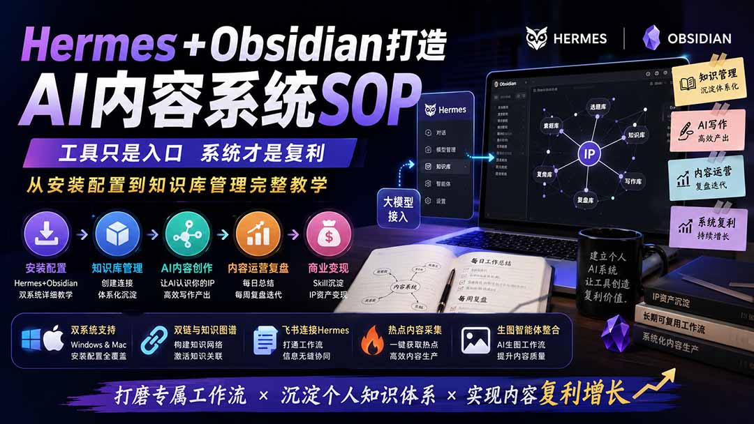 Hermes+Obsidian打造AI内容系统SOP;工具只是入口系统才是复利,从安装配置到知识库管理完整教学-娜娜项目网