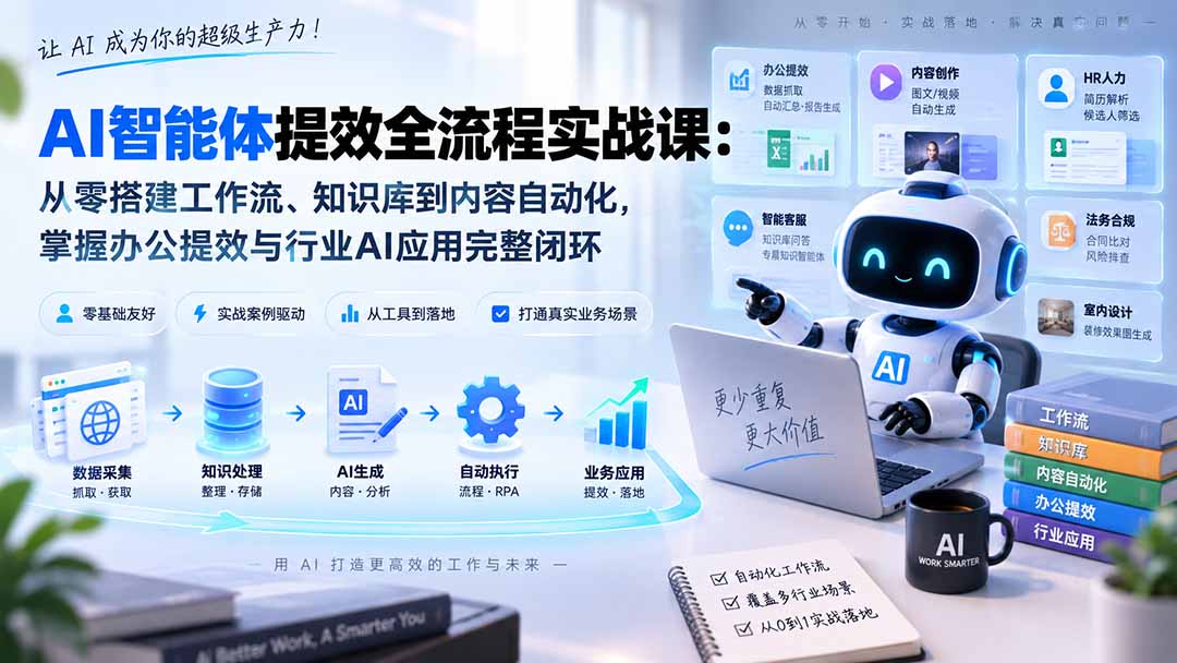 AI智能体提效全流程实战课:从零搭建工作流、知识库到内容自动化,掌握办公提效与行业AI应用完整闭环-娜娜项目网