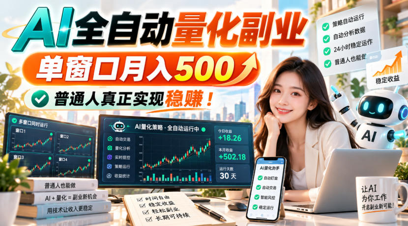 AI全自动量化副业,单窗口月入500,普通人真正实现稳赚!-娜娜项目网
