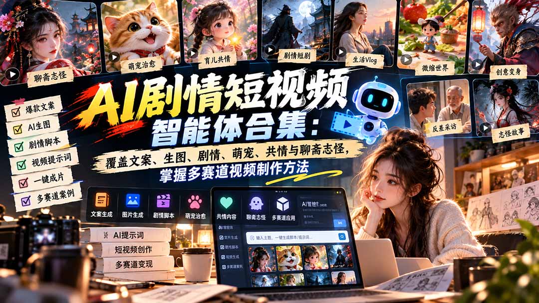 【无水印】AI剧情短视频智能体合集：覆盖文案、生图、剧情、萌宠、共情与聊斋志怪，掌握多赛道视频制作方法-娜娜项目网