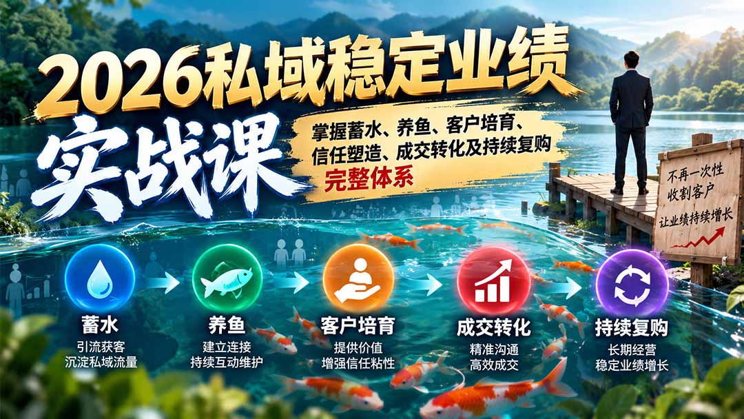 2026私域稳定业绩实战课:掌握蓄水、养鱼、客户培育、信任塑造、成交转化及持续复购完整体系-娜娜项目网