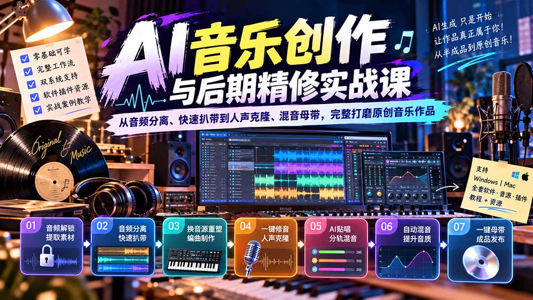 AI音乐创作与后期精修实战课:从音频分离、快速扒带到人声克隆、混音母带,完整打磨原创音乐作品-娜娜项目网