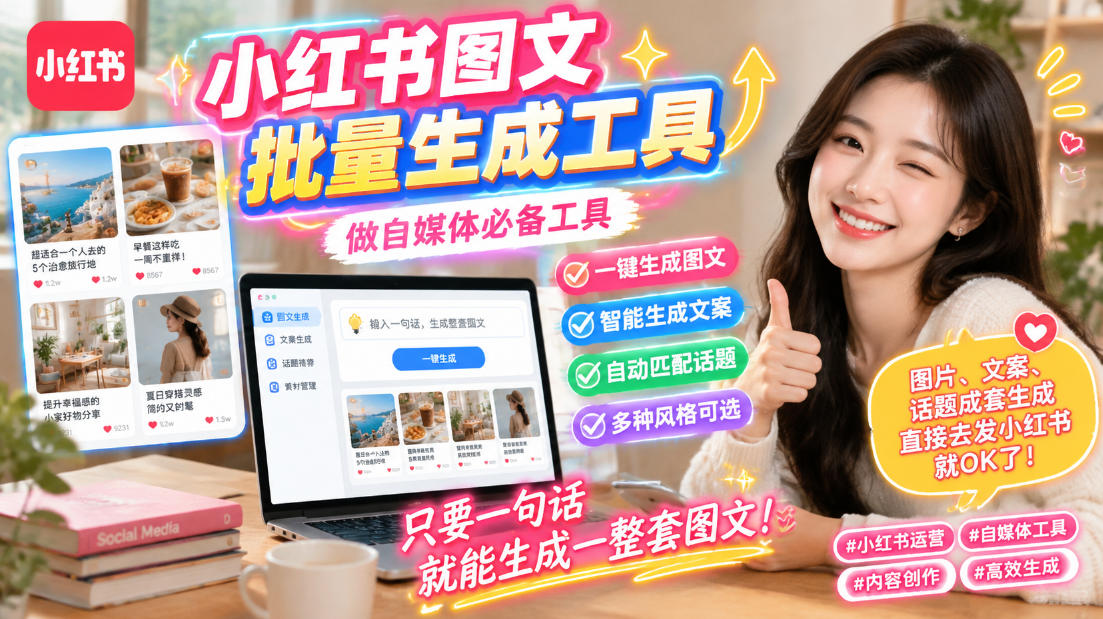 小红书图文批量生成工具,话题、文案、配图一键生成,直接发布,做自媒体必备工具-娜娜项目网